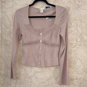 Bozzolo Lace Detail Button-Down Shirt in Tan